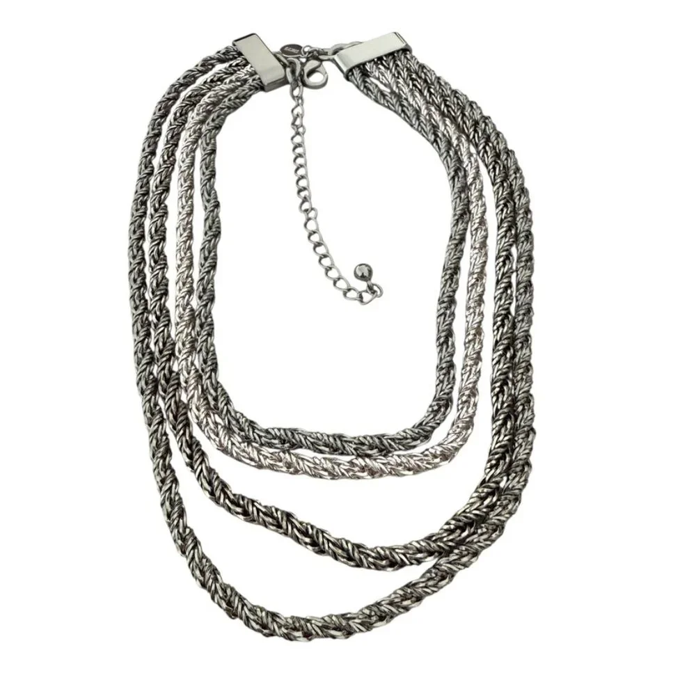 Chico's multichain statement necklace silver tone twisted chain